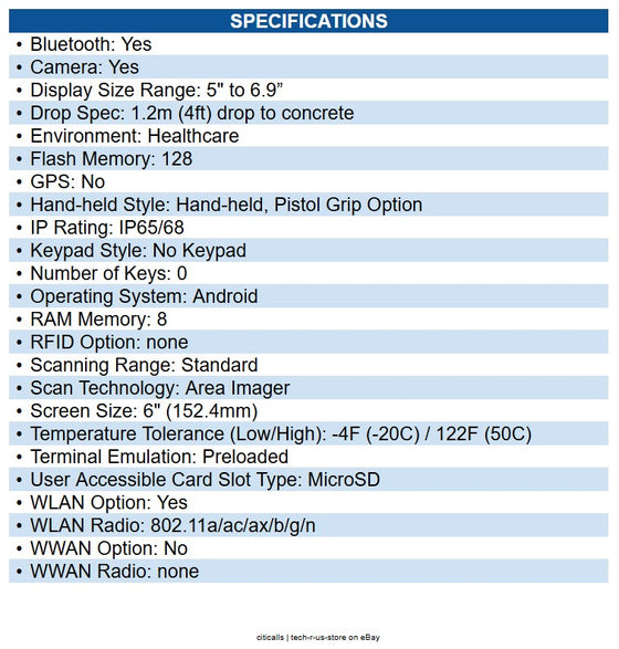 Zebra WLMT0-H50D8BBK1-NA HC50 Handheld Terminal 1D, 2D - SE4720Scan Engine2.10