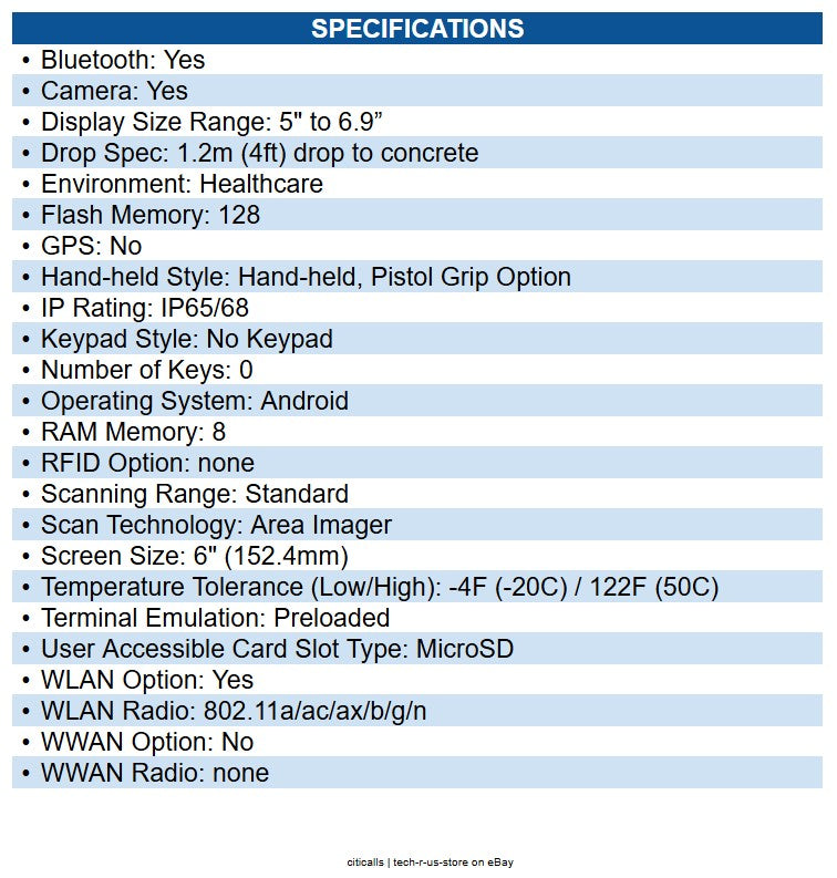 Zebra WLMT0-H50D8BBK1-NA HC50 Handheld Terminal 1D, 2D - SE4720Scan Engine2.10