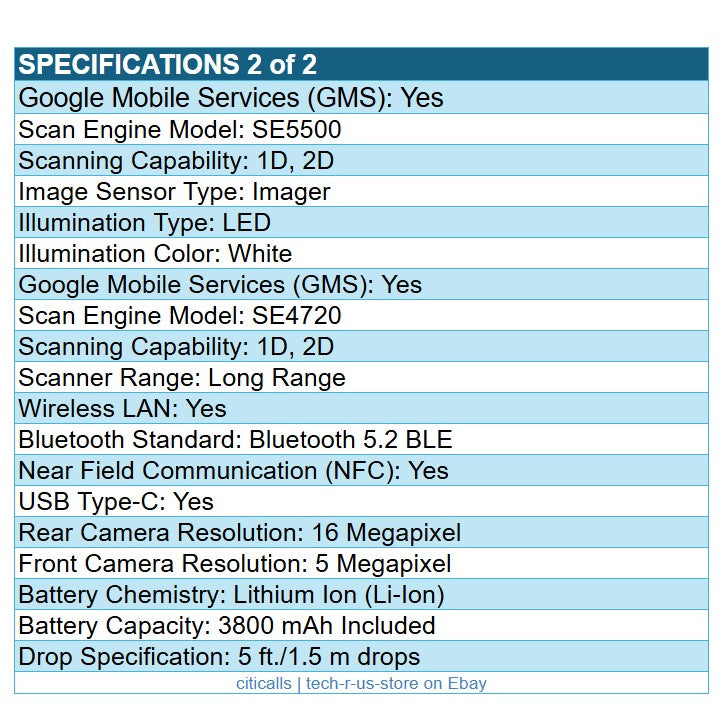 Zebra WLMT0-H50D8BBK1-NA HC50 6" TouchScreen 8G 128GB 1D 2D SE4720Scan Mobile