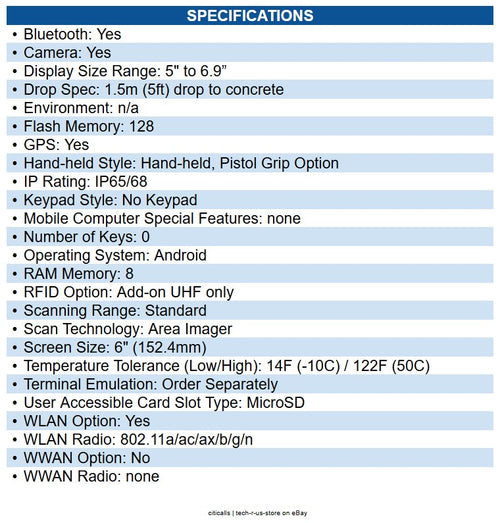 Zebra WLMT0-T22B8CBD8-NA TC22 Mobile Computer 1D, 2D - SE55Scan Engine2.10 GHz