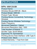 Dell WM126-BK Wireless Mouse-WM126 - Optical - USB Type A - 1000 dpi - Black