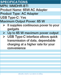 BTI WMDHR-BTI 65W TYPE-C AC ADAPTER - Compatible OEM: WMDHR