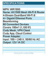 Cudy WR1500 AX1500 Gigabit Dual Band Wi-Fi 6 Router Retail