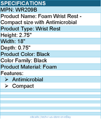 3M WR209B Foam Wrist Rest - Compact size with Antimicrobial - Black