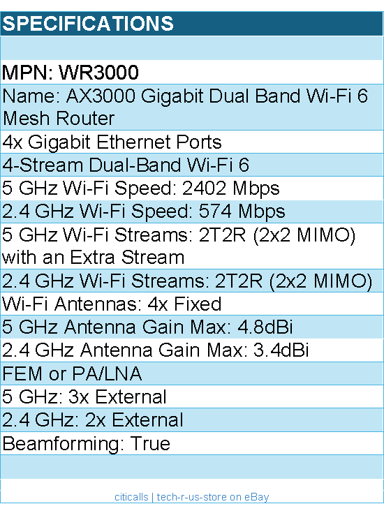 Cudy WR3000 AX3000 Gigabit Dual Band Wi-Fi 6 Mesh Router Retail