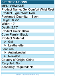 3M WR310LE Gel Comfort Wrist Rest - Black - Gel, Leatherette - 1 Each