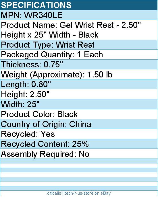 3M WR340LE Gel Wrist Rest - 2.50" Height x 25" Width - Black - 1 Each