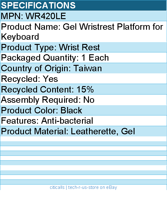 3M WR420LE Gel Wristrest Platform for Keyboard - Black - Gel, Leatherette