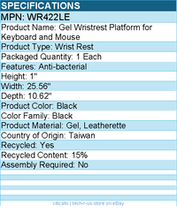 3M WR422LE Gel Wristrest Platform for Keyboard and Mouse - Black