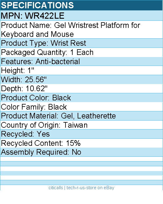 3M WR422LE Gel Wristrest Platform for Keyboard and Mouse - Black