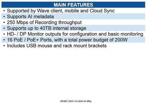 Hanwha WRN-1632S-8TB Wisenet Edge Wave NVR with USB Mouse and Rack Mount Bracket