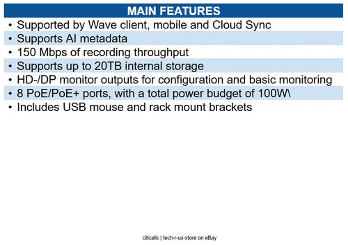 Hanwha WRN-816S-12TB Wisenet WAVE PoE+ NVR, 12TB RAW, supports: 16 channels