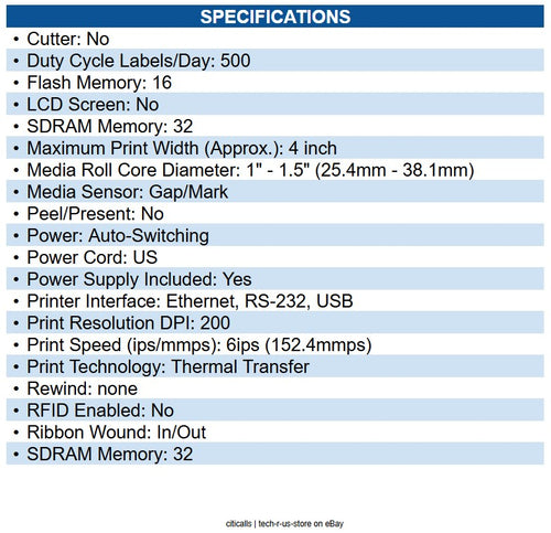Sato WT202-404NN-EX1-2 WS4-2 Printer, Thermal Transfer, 203dpi, USB/LAN/RS232
