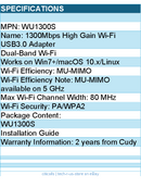 Cudy WU1300S 1300Mbps High Gain Wi-Fi USB3.0 Adapter Retail