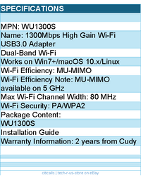 Cudy WU1300S 1300Mbps High Gain Wi-Fi USB3.0 Adapter Retail