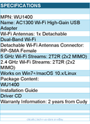 Cudy WU1400 1300Mbps High Gain Wi-Fi USB 3.0 Adapter Retail - Black
