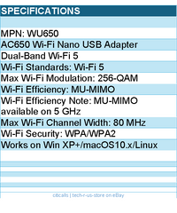 Cudy WU650 650Mbps Wi-Fi USB Adapter 2.4GHz Nano Retail - Black