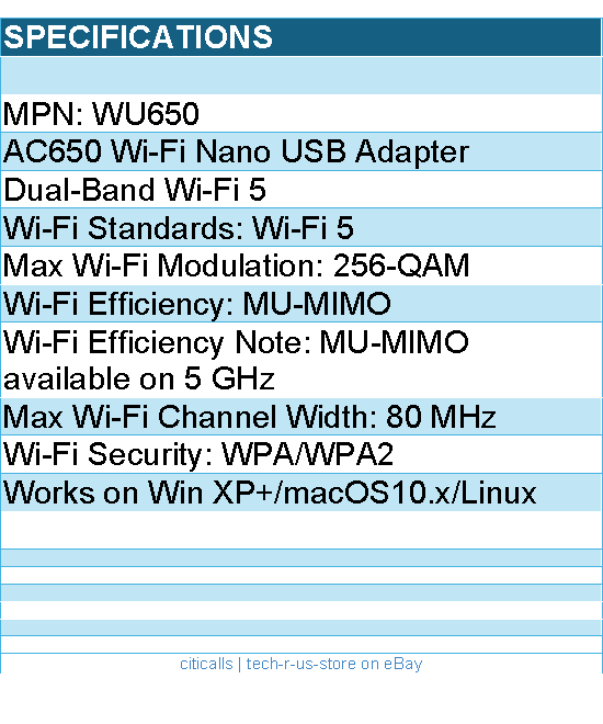 Cudy WU650 650Mbps Wi-Fi USB Adapter 2.4GHz Nano Retail - Black