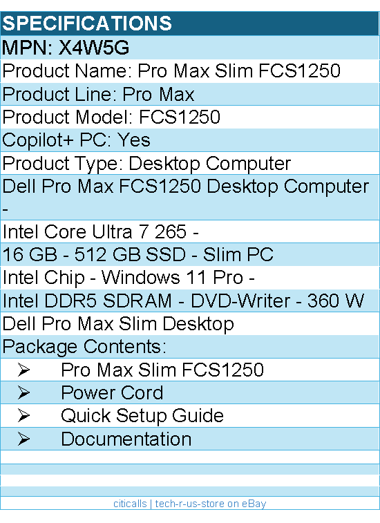Dell X4W5G Pro Max FCS1250 Desktop Computer - Intel Core Ultra 7 265