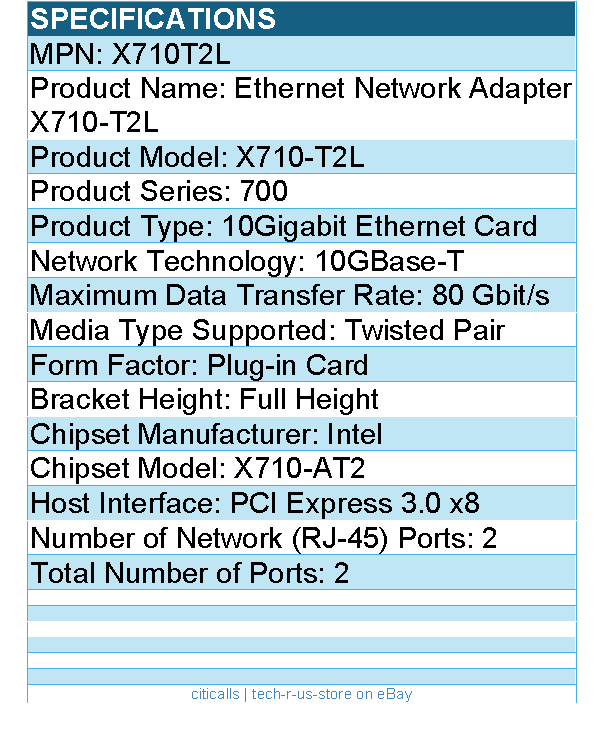 Intel X710T2L Ethernet Network Adapter X710-T2L - Dual and quad-port