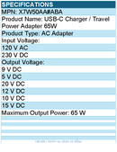 HPI X7W50AA#ABA USB-C Travel Power Adapter 65W - Lightweight - Black
