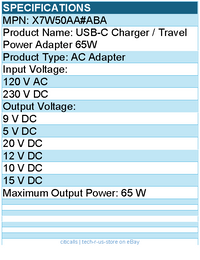 HPI X7W50AA#ABA USB-C Travel Power Adapter 65W - Lightweight - Black