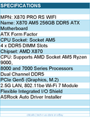 ASRock X870 Pro RS WiFi Motherboard - X870 AM5 256GB DDR5 ATX Retail