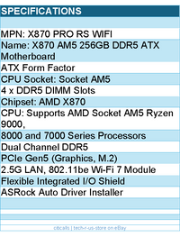 ASRock X870 Pro RS WiFi Motherboard - X870 AM5 256GB DDR5 ATX Retail