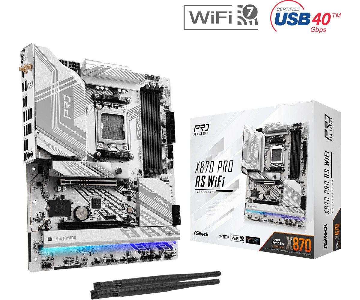 ASRock X870 Pro RS WiFi Motherboard - X870 AM5 256GB DDR5 ATX Retail