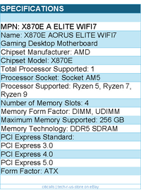 Gigabyte X870E A ELITE WIFI7 Motherboard -AMD X870E AM5 Max256GB DDR5 ATX Retail
