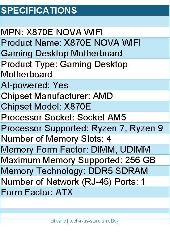 ASRock X870E Nova WiFi Motherboard - X870E AM5 256GB DDR5 ATX Retail
