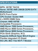 ASRock X870E Taichi Motherboard - X870E AM5 256GB DDR5 EATX Retail