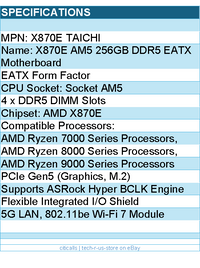 ASRock X870E Taichi Motherboard - X870E AM5 256GB DDR5 EATX Retail