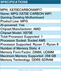 MSI X870ECARBONWIFI7 MPG X870E CARBON WIFI Gaming Desktop Motherboard