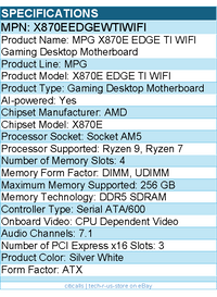 MSI X870EEDGEWTIWIFI MPG X870E EDGE TI WIFI Gaming Desktop Motherboard