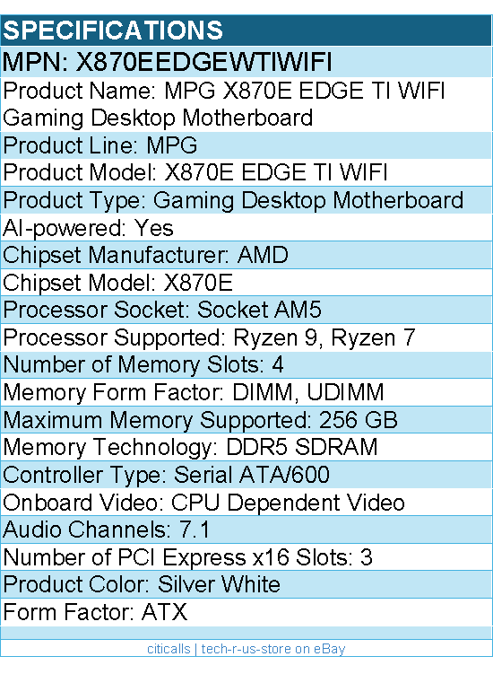 MSI X870EEDGEWTIWIFI MPG X870E EDGE TI WIFI Gaming Desktop Motherboard
