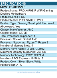 MSI X870EPWIFI PRO X870E-P WIFI Gaming Desktop Motherboard - AMD X870E Chipset