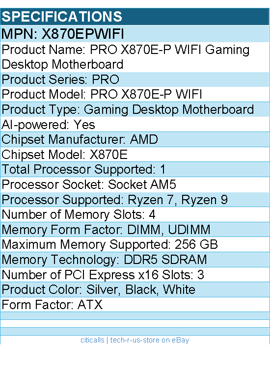 MSI X870EPWIFI PRO X870E-P WIFI Gaming Desktop Motherboard - AMD X870E Chipset