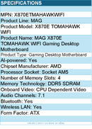 MSI X870ETMAHAWKWIFI MAG X870E TOMAHAWK WIFI Gaming Desktop Motherboard