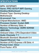 MSI X870PWIFI Motherboard - PRO X870-P WIFI AM5 Max256GB DDR5 ATX Retail