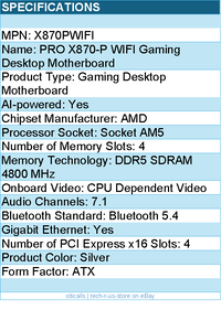 MSI X870PWIFI Motherboard - PRO X870-P WIFI AM5 Max256GB DDR5 ATX Retail