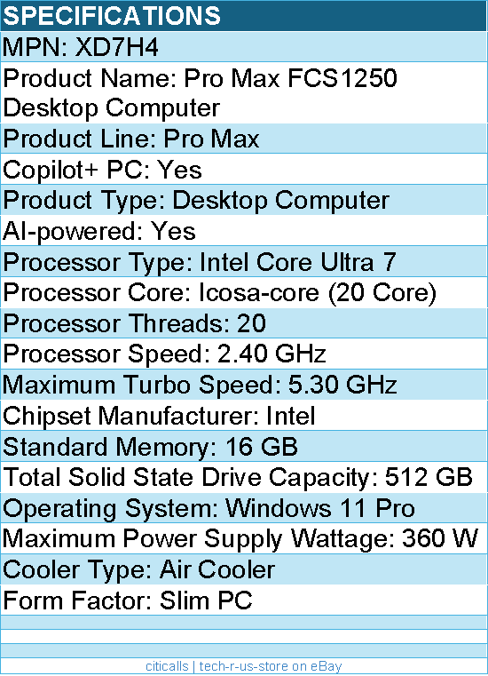 Dell XD7H4 Pro Max FCS1250 Desktop Computer - Intel Core Ultra 7 265