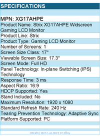 ASUS XG17AHPE ROG Strix 17" Class Full HD Gaming LCD Monitor - 16:9 - Black