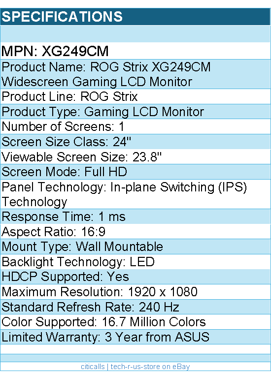 ASUS XG249CM ROG Strix 24" Class Full HD Gaming LCD Monitor - 16:9 - Black