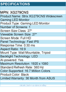 ASUS XG279CNS ROG Strix 27" Class Full HD Gaming LED Monitor - 16:9 - Black