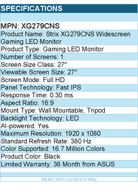 ASUS XG279CNS ROG Strix 27" Class Full HD Gaming LED Monitor - 16:9 - Black