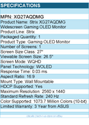 ASUS XG27AQDMG ROG Strix 27" Class WQHD Gaming OLED Monitor - 16:9 - Black