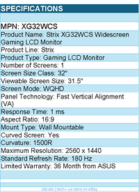 ASUS XG32WCS ROG Strix 32" Class WQHD Curved Screen Gaming LCD Monitor - 16:9