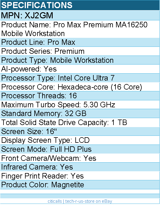 Dell XJ2GM Pro Max Premium MA16250 16" Mobile Workstation - Magnetite