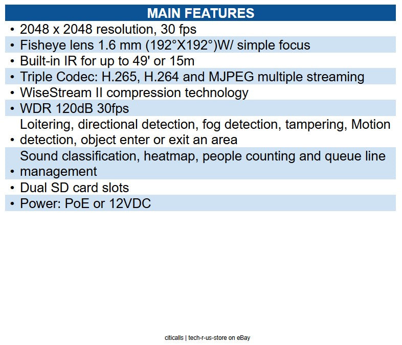 Hanwha XNF-8010RVM X-Series 6MP IR Vandal 360° Mobile Fisheye Camera 1.6mm Fixed
